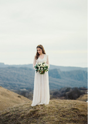 Long Sleeve Ivory Lace Buttons Back Wedding Dress